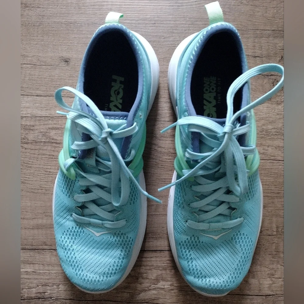 Hoka One One Tivra Sneakers Women US 9 Aqua Mesh Lace Up Athletic Running Shoes